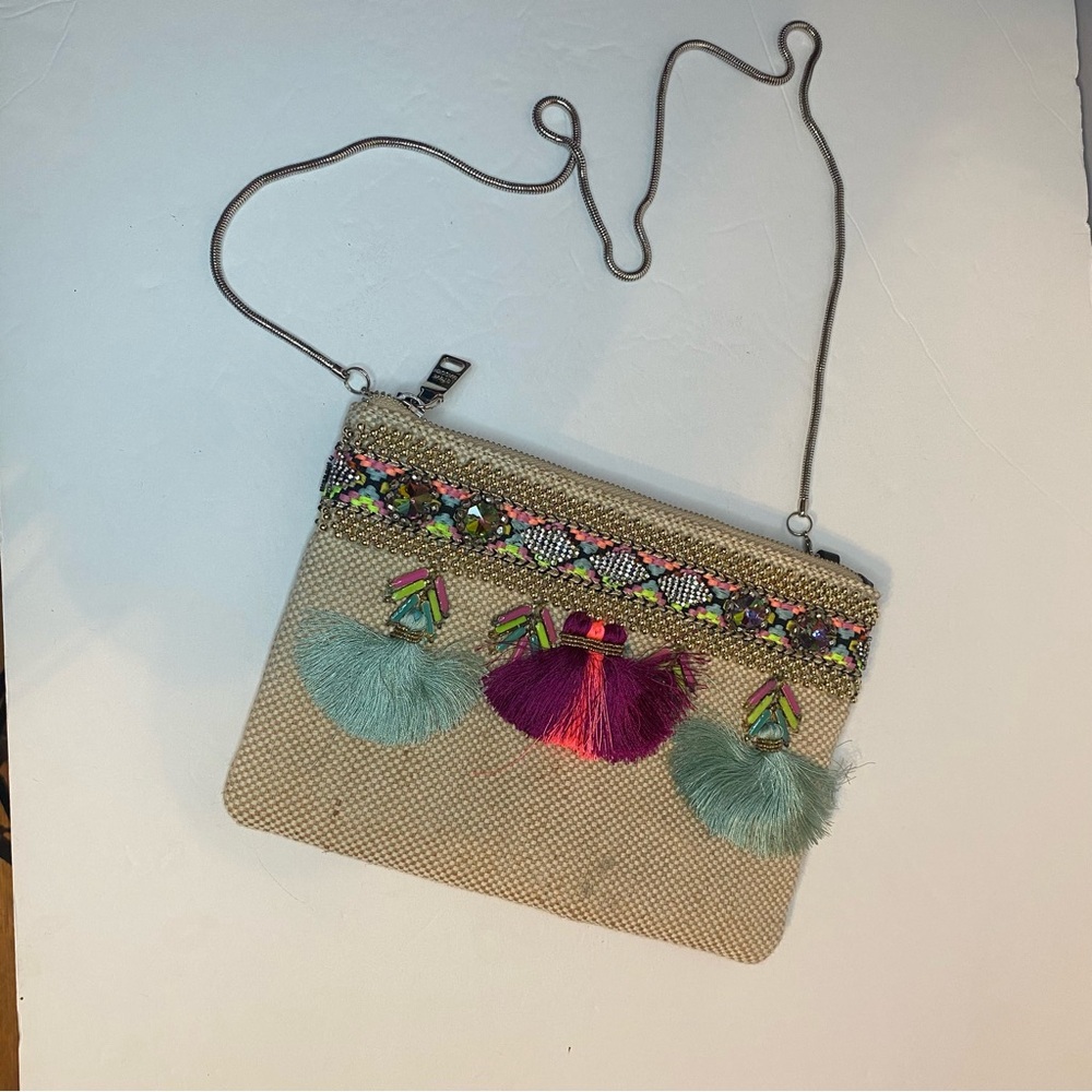 NWOT Steve Madden Marcia Boho Colorful Tassel Embellished Bling Bag Clutch Purse